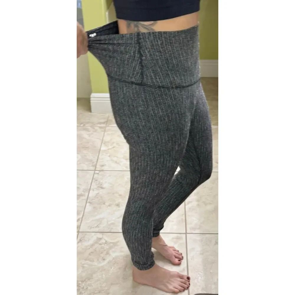 Lululemon grey full length fold down waist no size tag waist is 13 flat lay